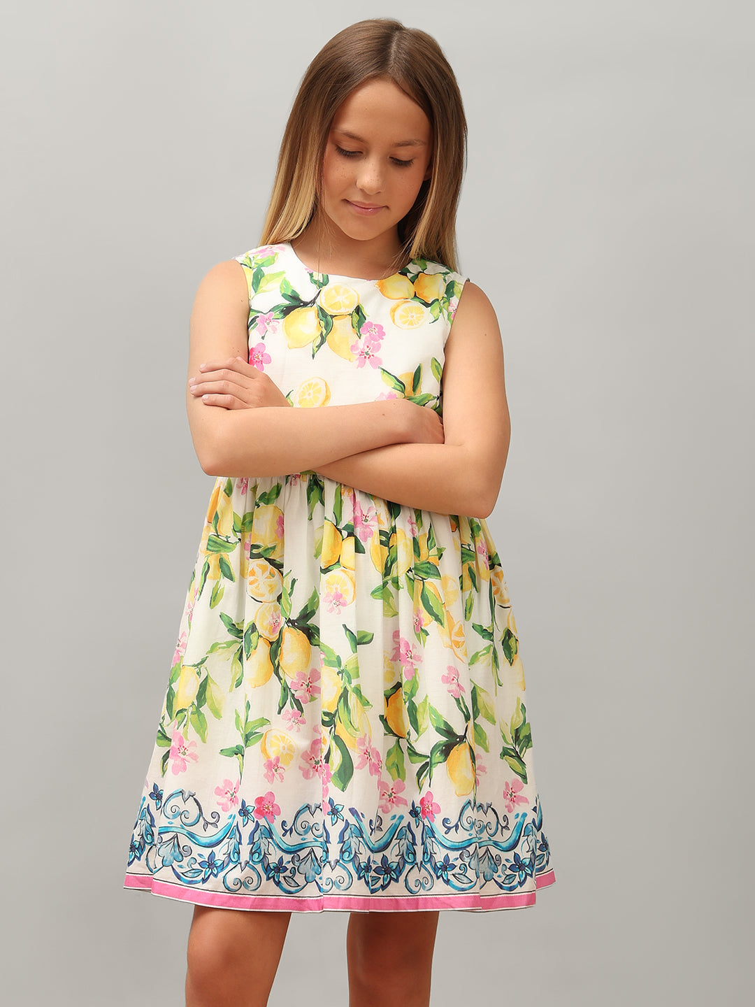 GIRL Lemon Printed Cotton Dress