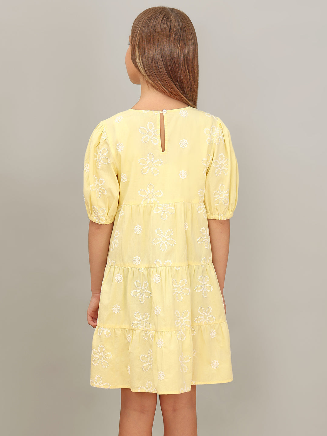 GIRL Yellow Embroidered Tiered Dress