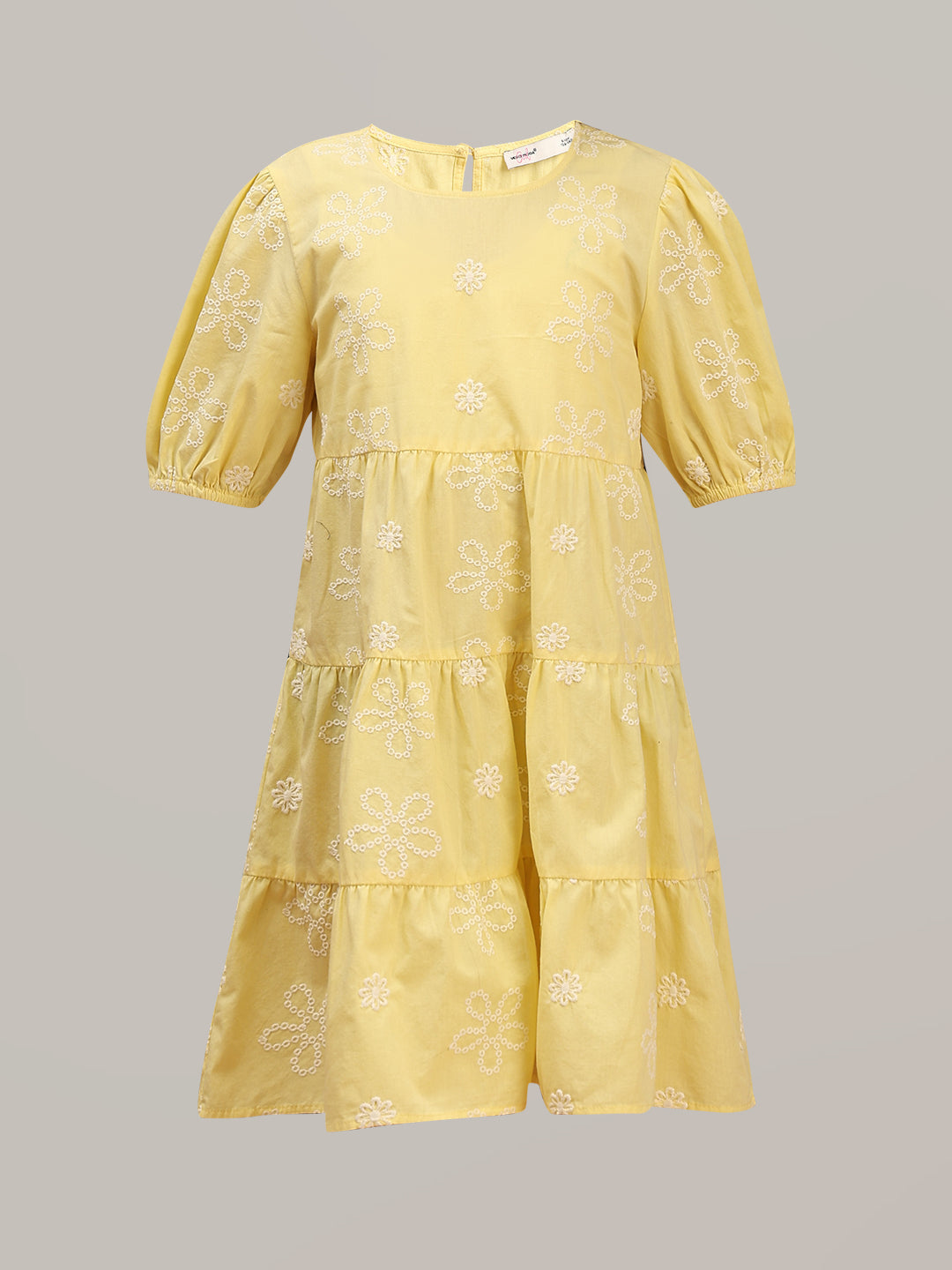 GIRL Yellow Embroidered Tiered Dress