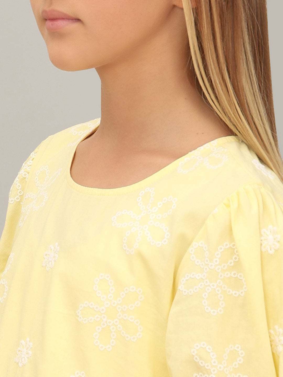 GIRL Yellow Embroidered Tiered Dress