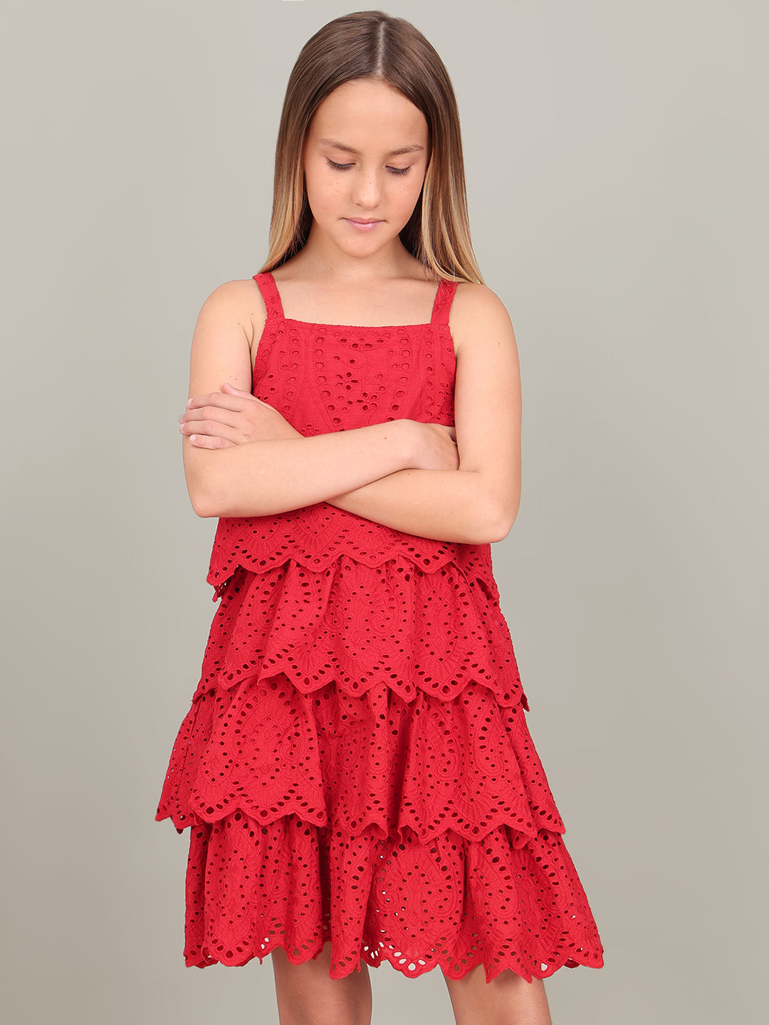 GIRL Red Lace Cotton Dress