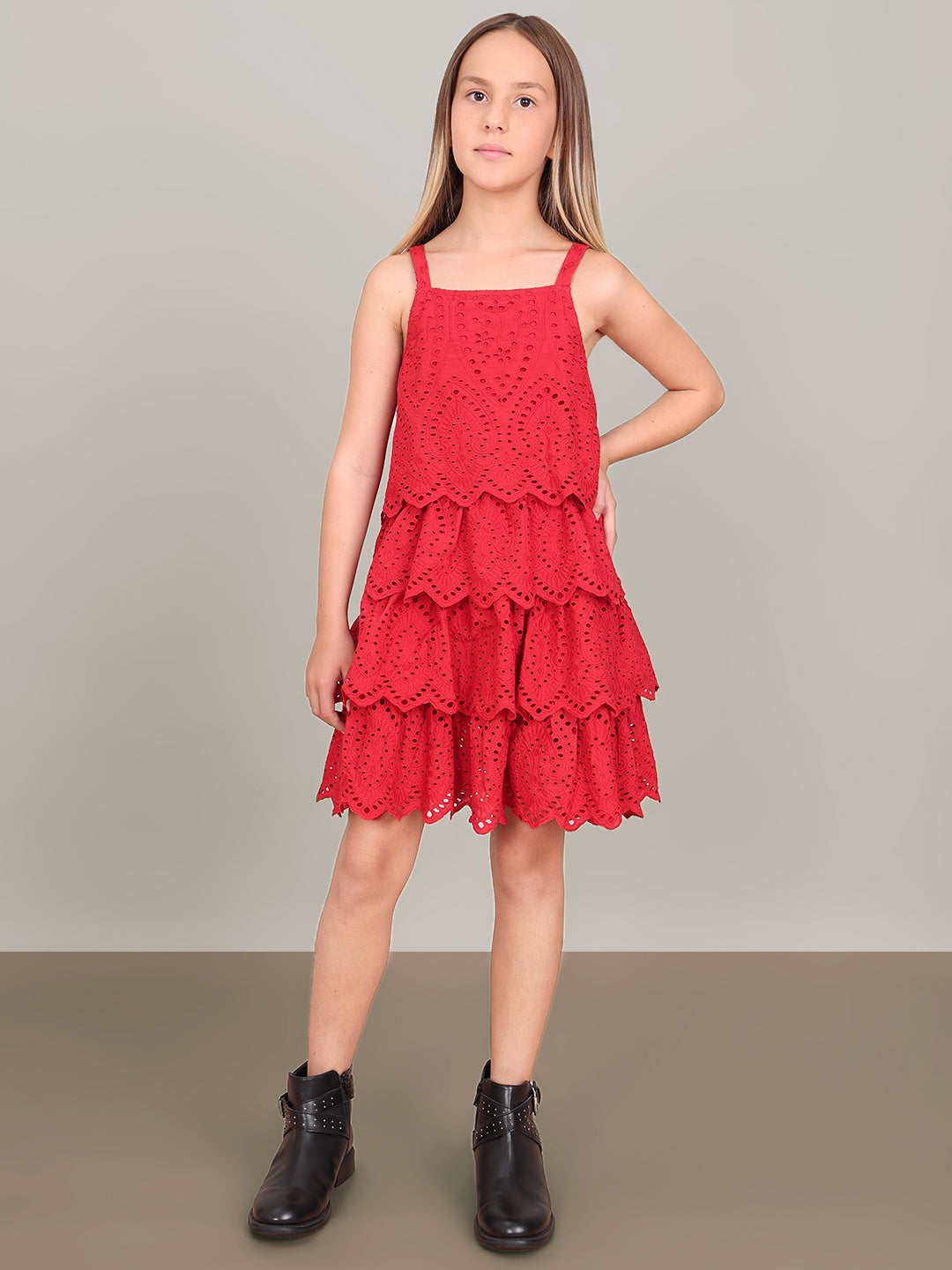 GIRL Red Lace Cotton Dress
