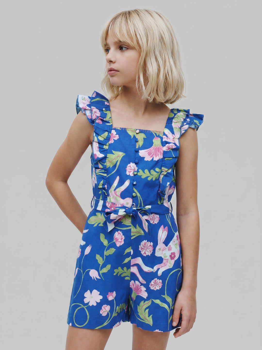 GIRLS Blue Floral Print Playsuit
