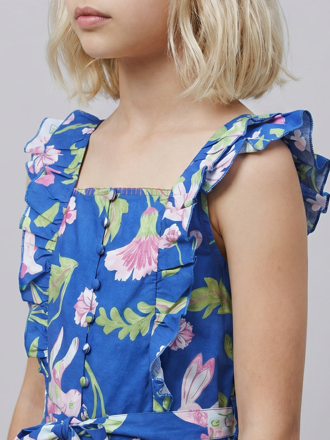 GIRLS Blue Floral Print Playsuit