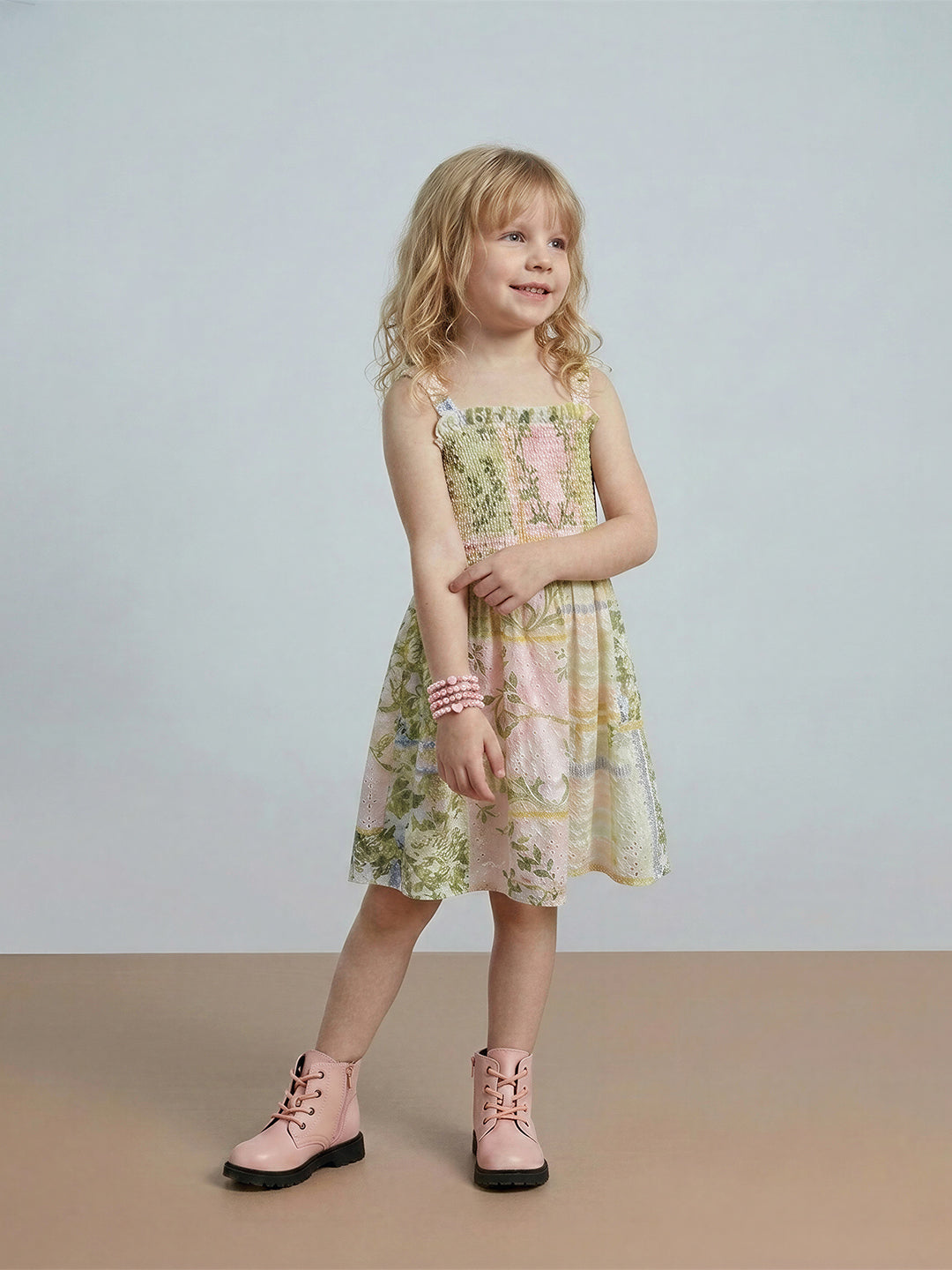 GIRLS Floral Print Smocked Dress