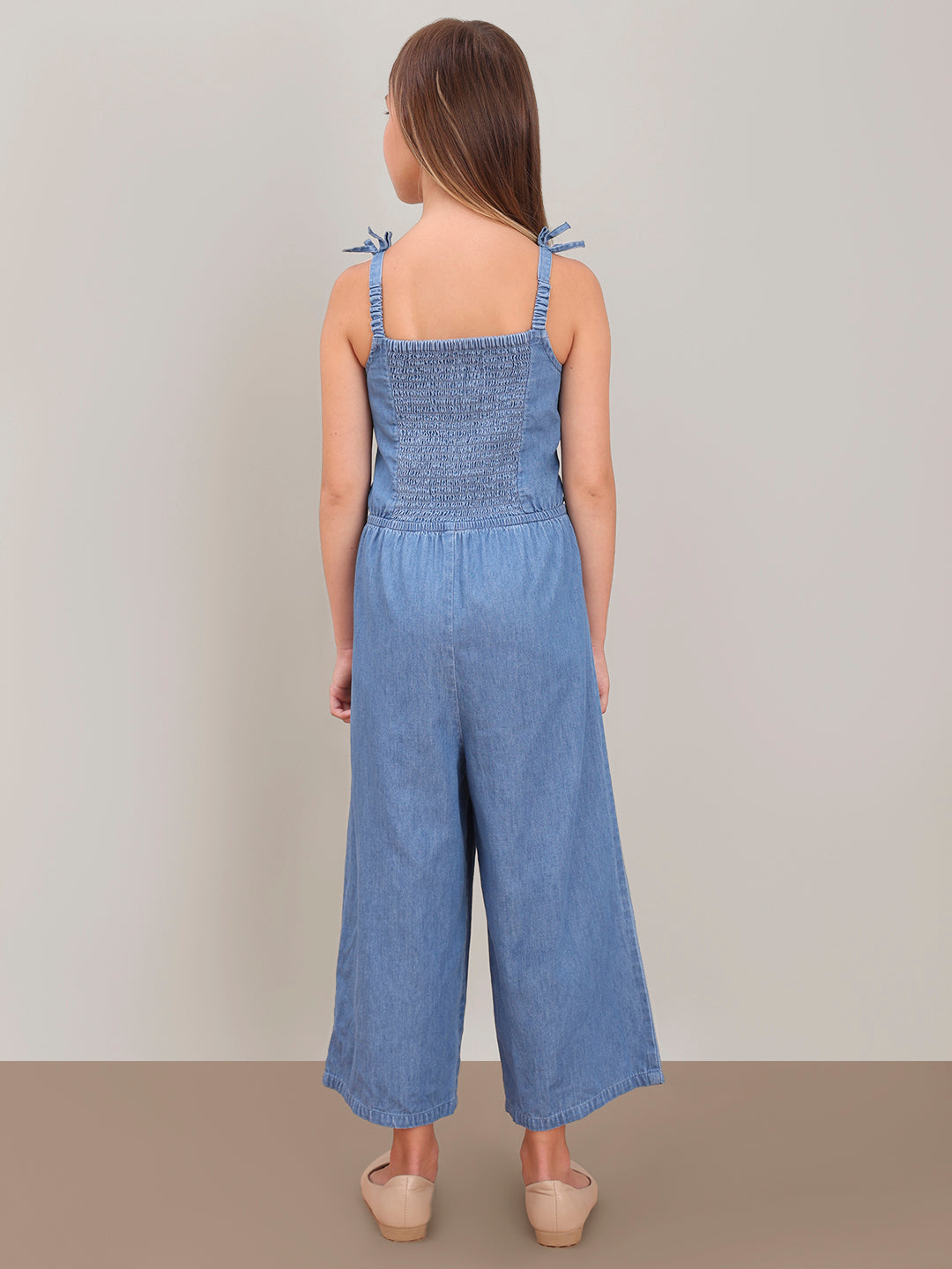 GIRL Blue Embroidered Print Denim Jumpsuit