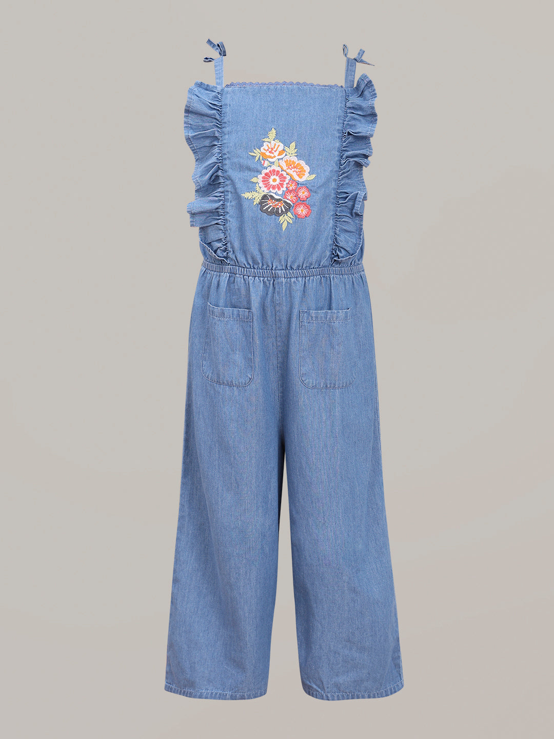 GIRL Blue Embroidered Print Denim Jumpsuit