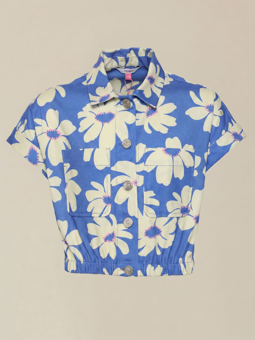 GIRLS Blue Floral Cropped Shirt