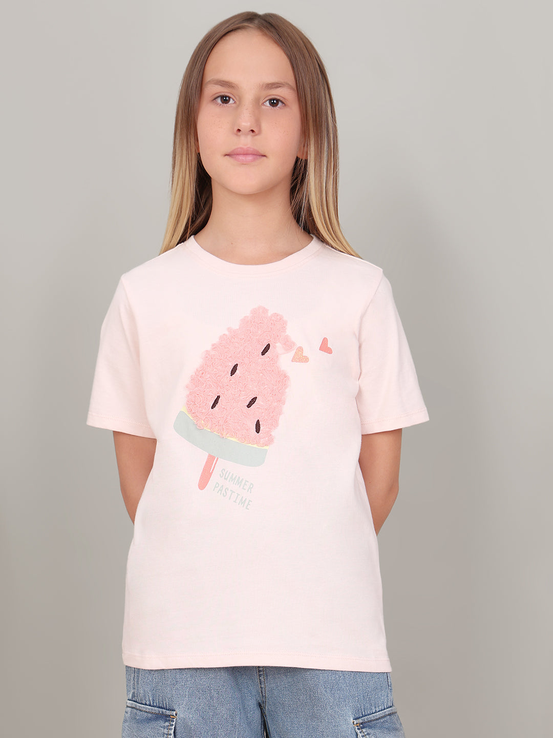 GIRL Pink Ice-Cream Print T-shirt