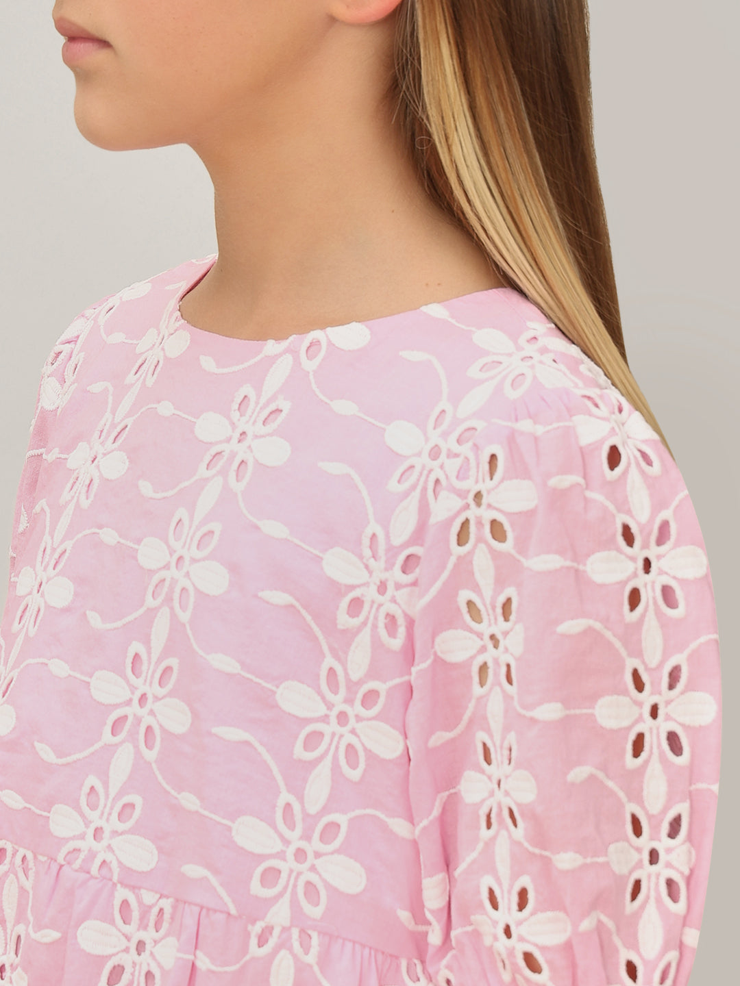 GIRL Pink Embroidered Cotton Dress