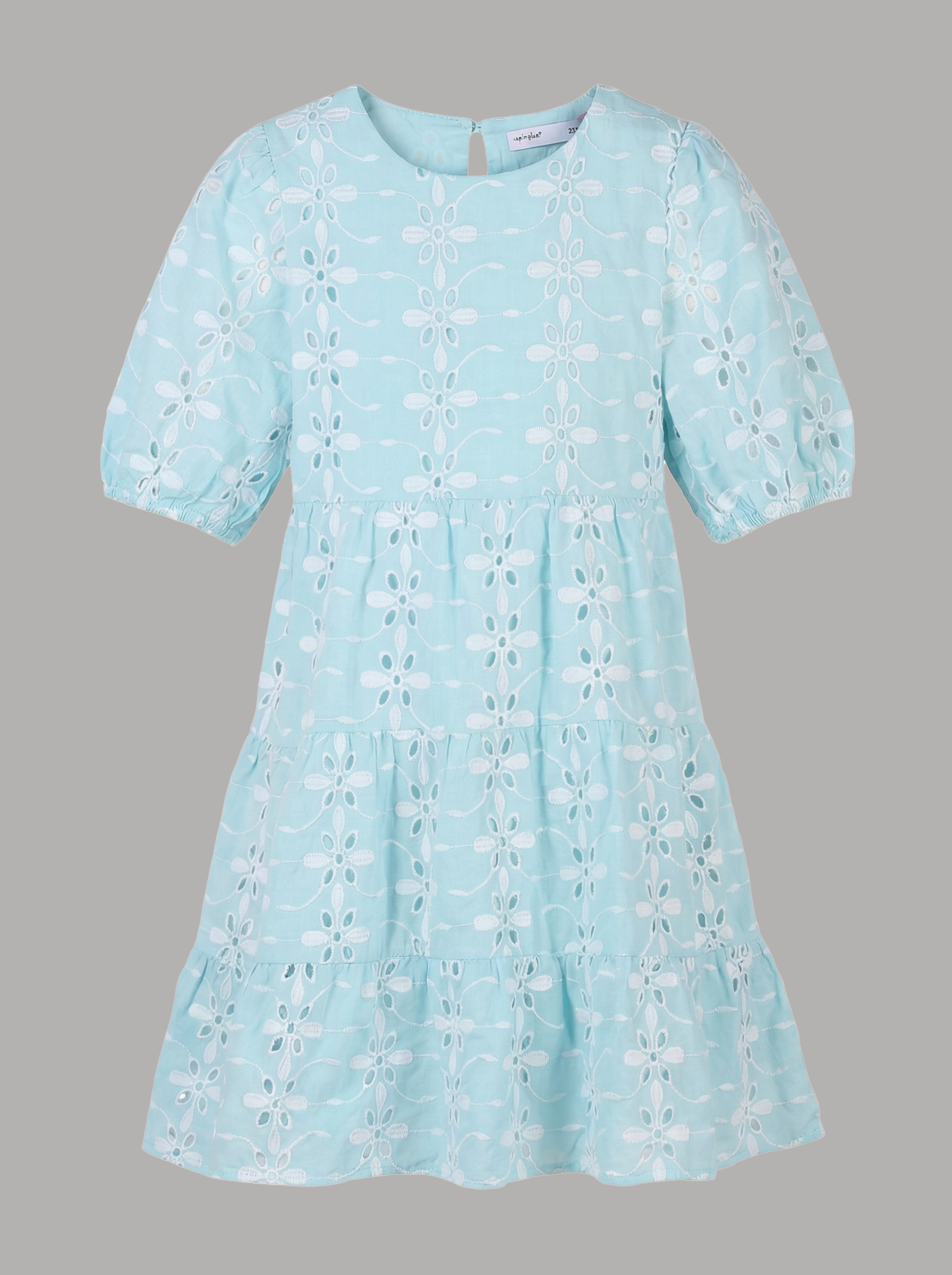GIRLS Blue Embroidered Tiered Dress