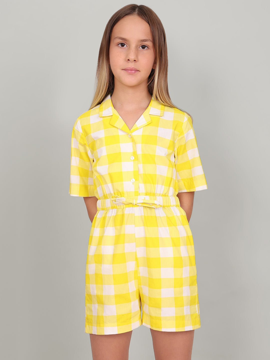 GIRL Yellow Check Cotton Playsuit