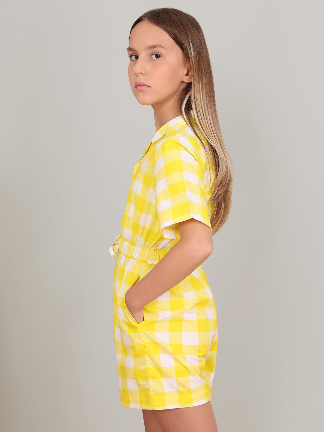 GIRL Yellow Check Cotton Playsuit