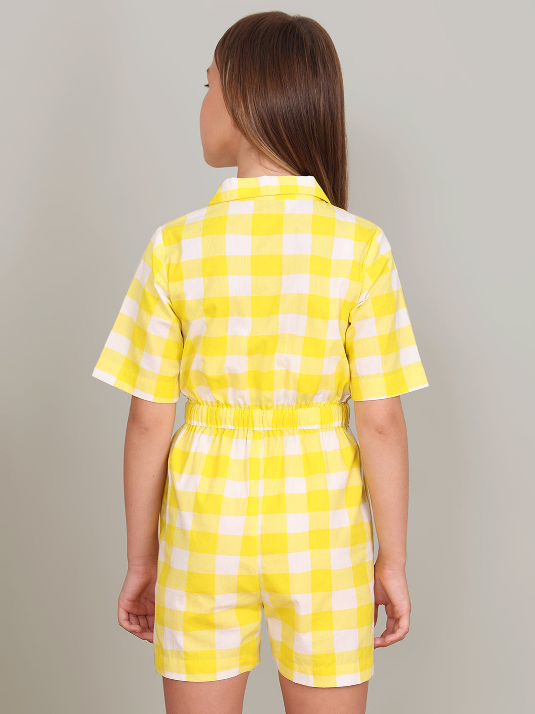 GIRL Yellow Check Cotton Playsuit