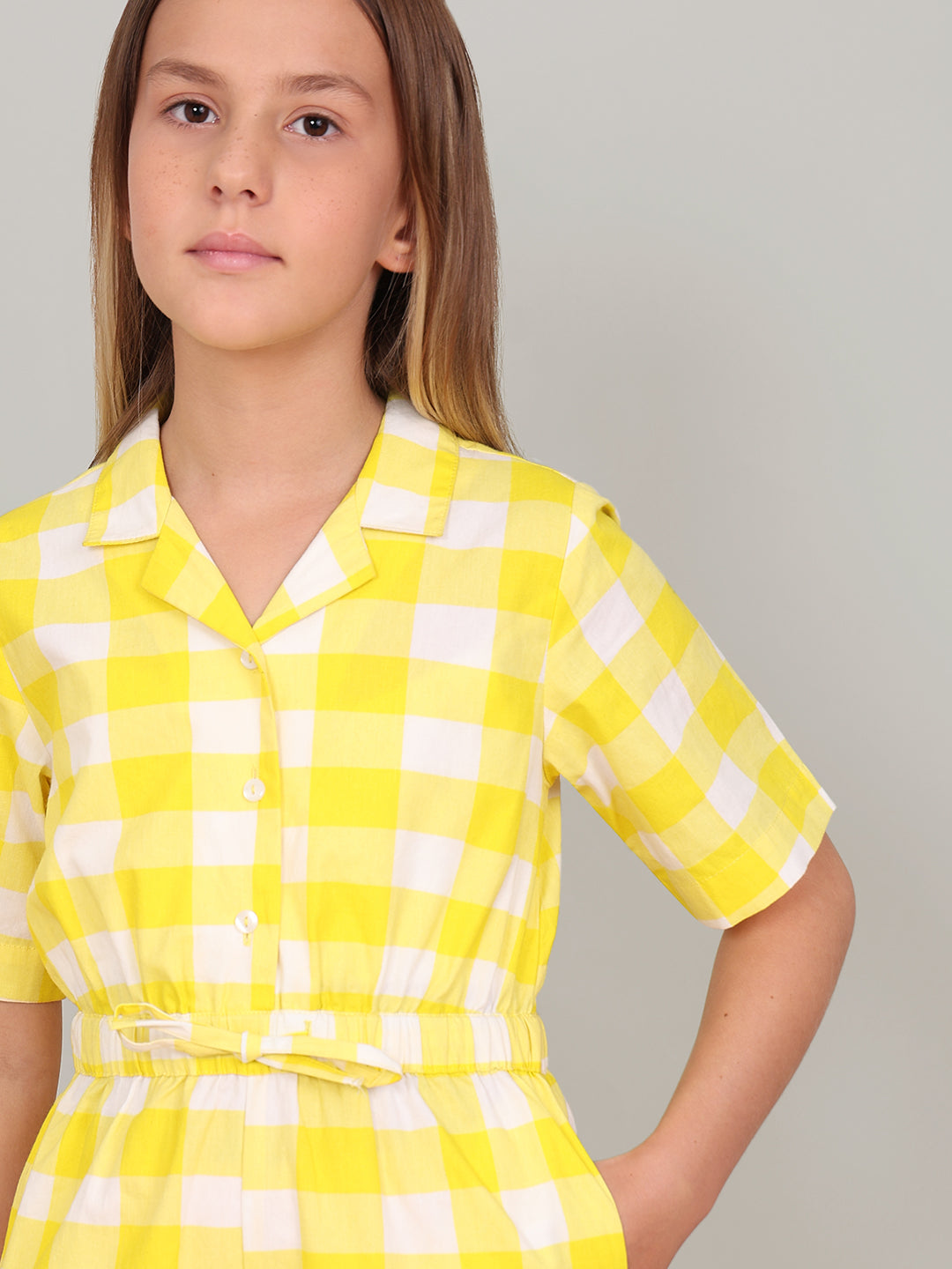 GIRL Yellow Check Cotton Playsuit
