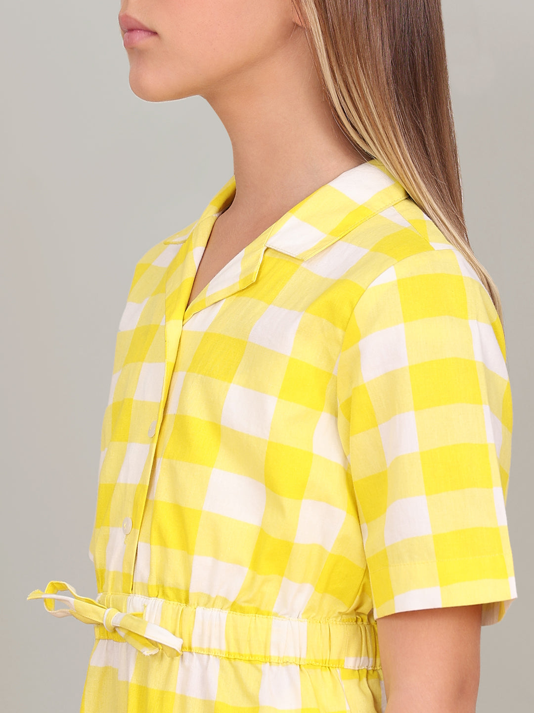 GIRL Yellow Check Cotton Playsuit