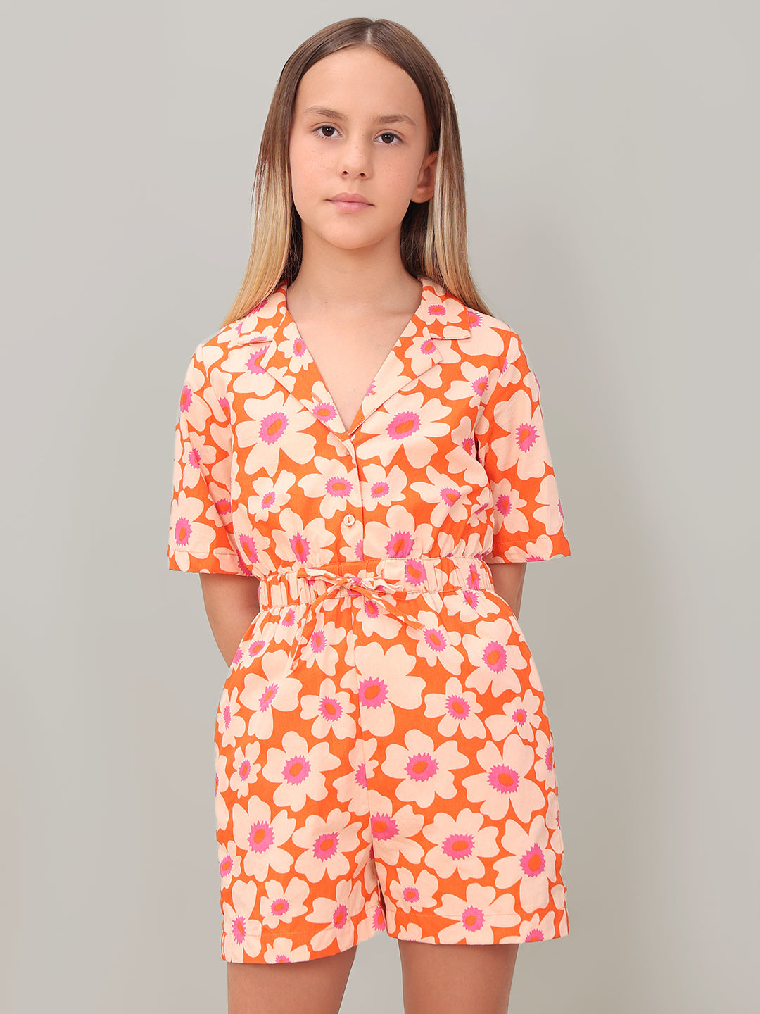 GIRL Peach Floral Playsuit