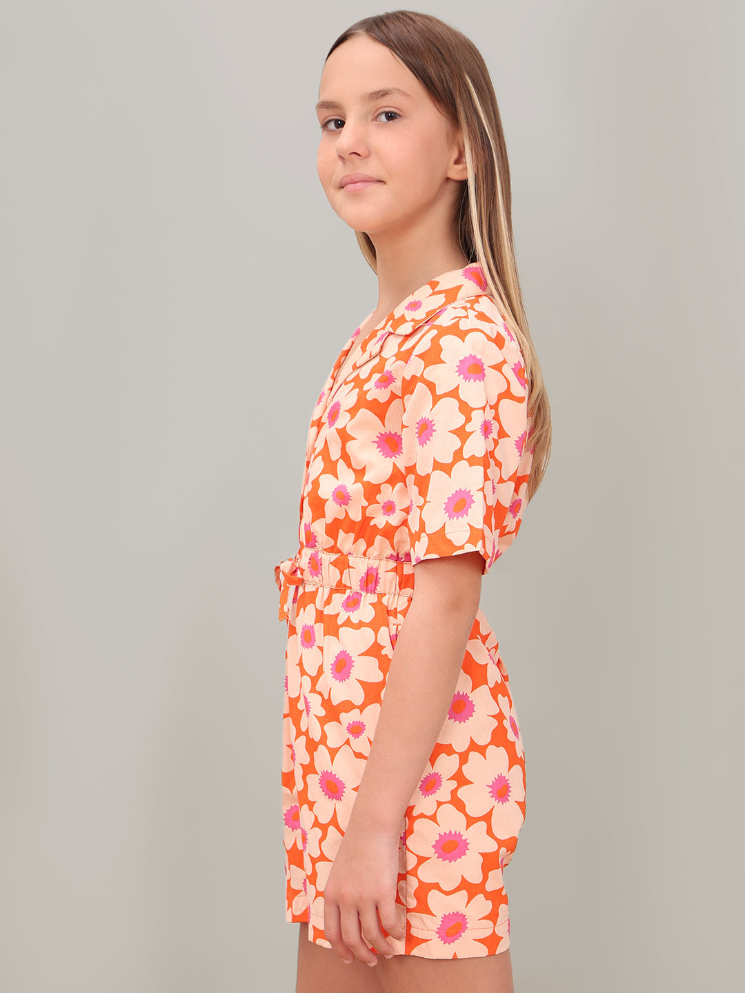 GIRL Peach Floral Playsuit