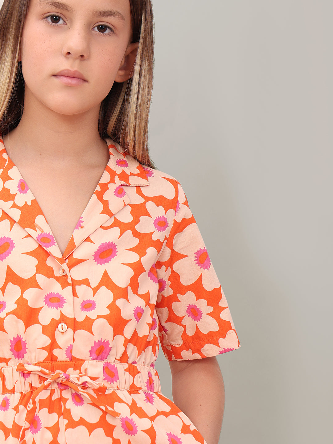 GIRL Peach Floral Playsuit