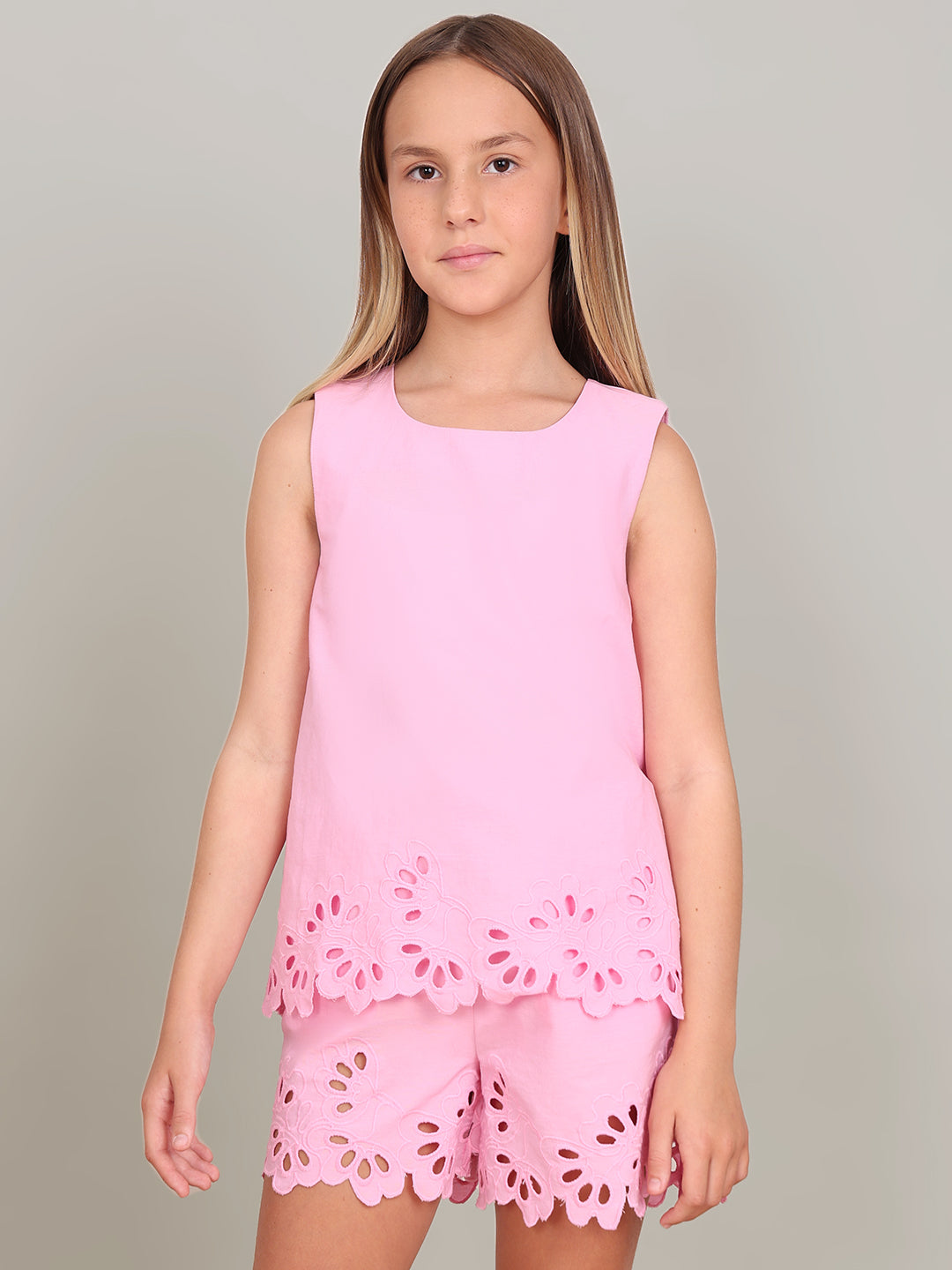 GIRL Pink Cutwork Sleeveless Top