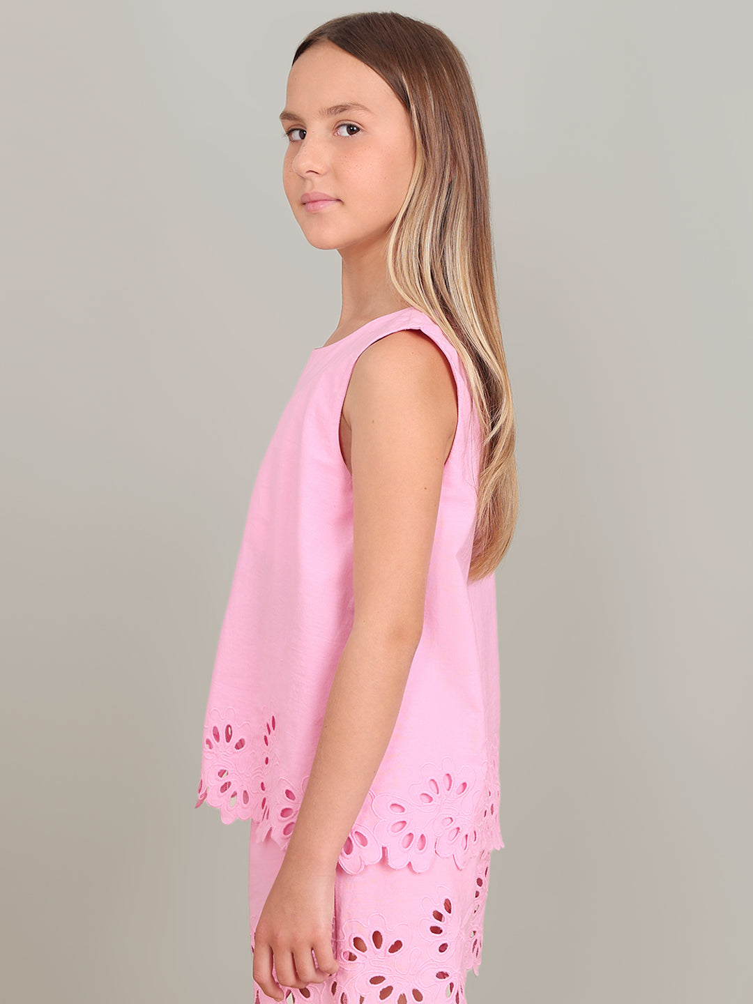 GIRL Pink Cutwork Sleeveless Top