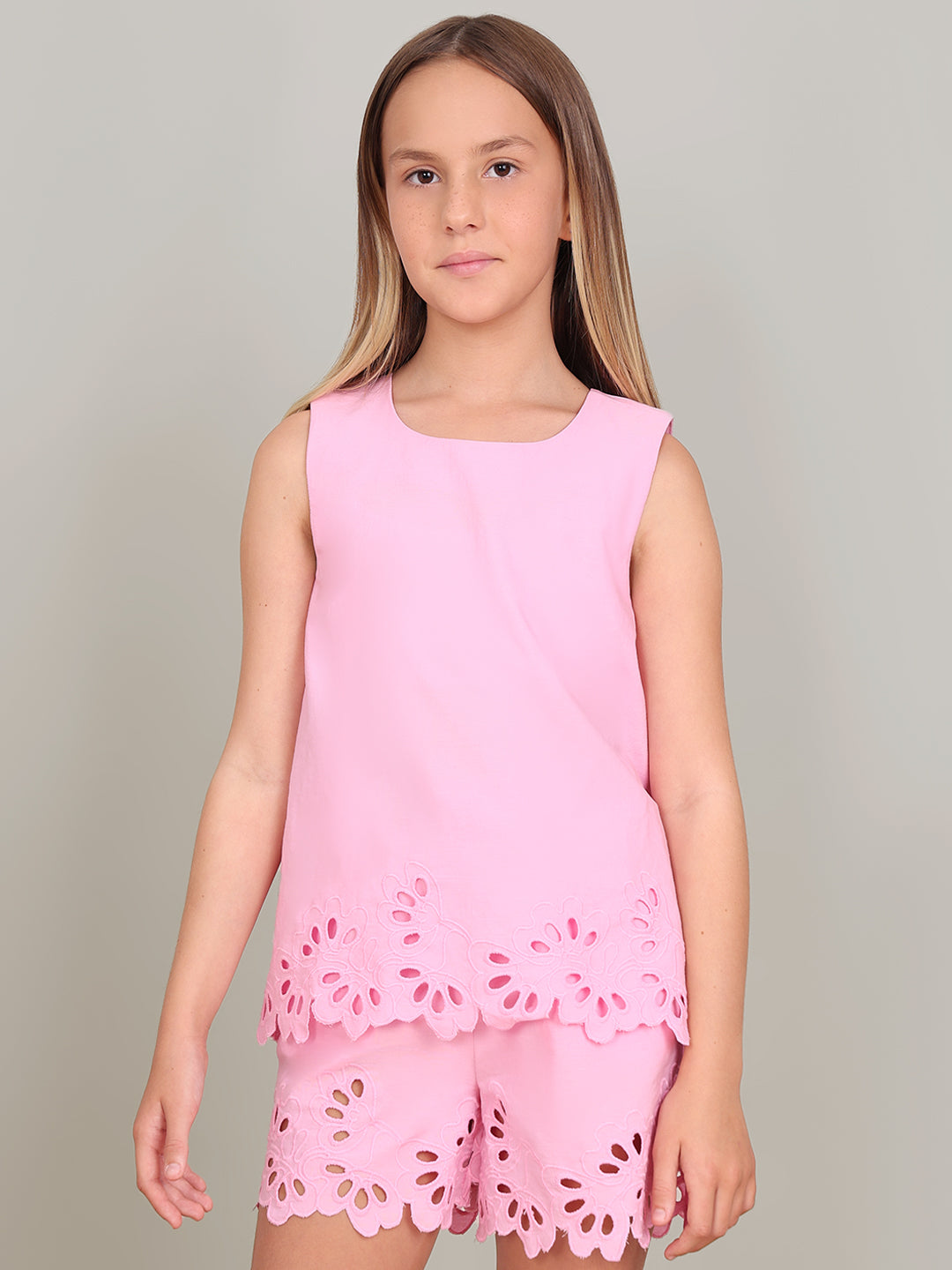 GIRL Pink Cutwork Sleeveless Top