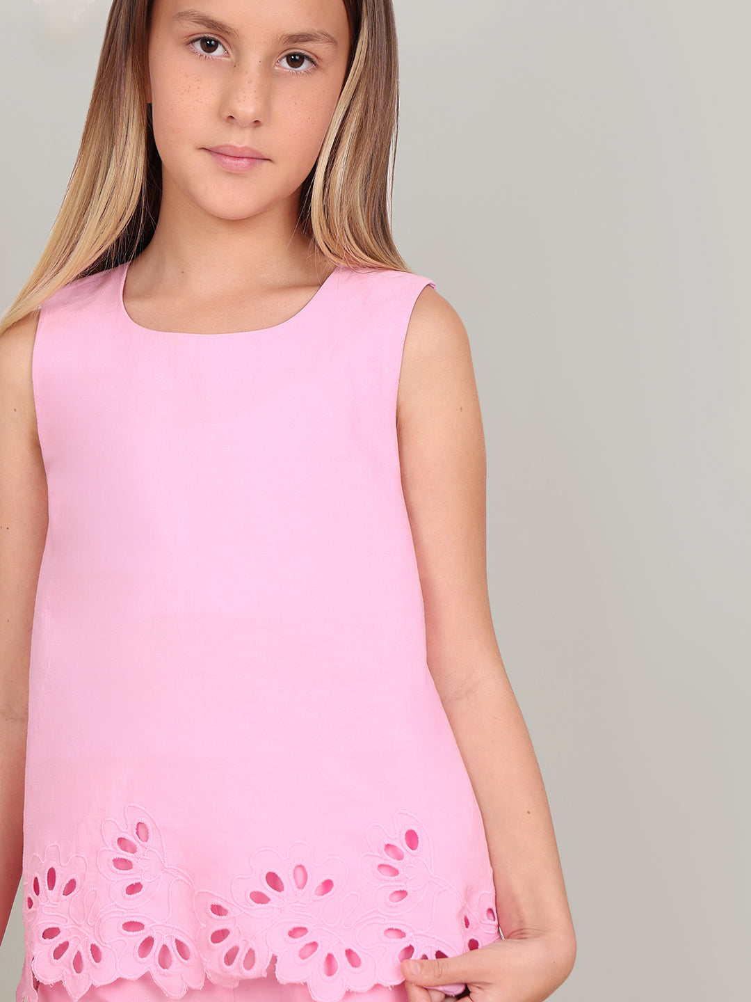 GIRL Pink Cutwork Sleeveless Top
