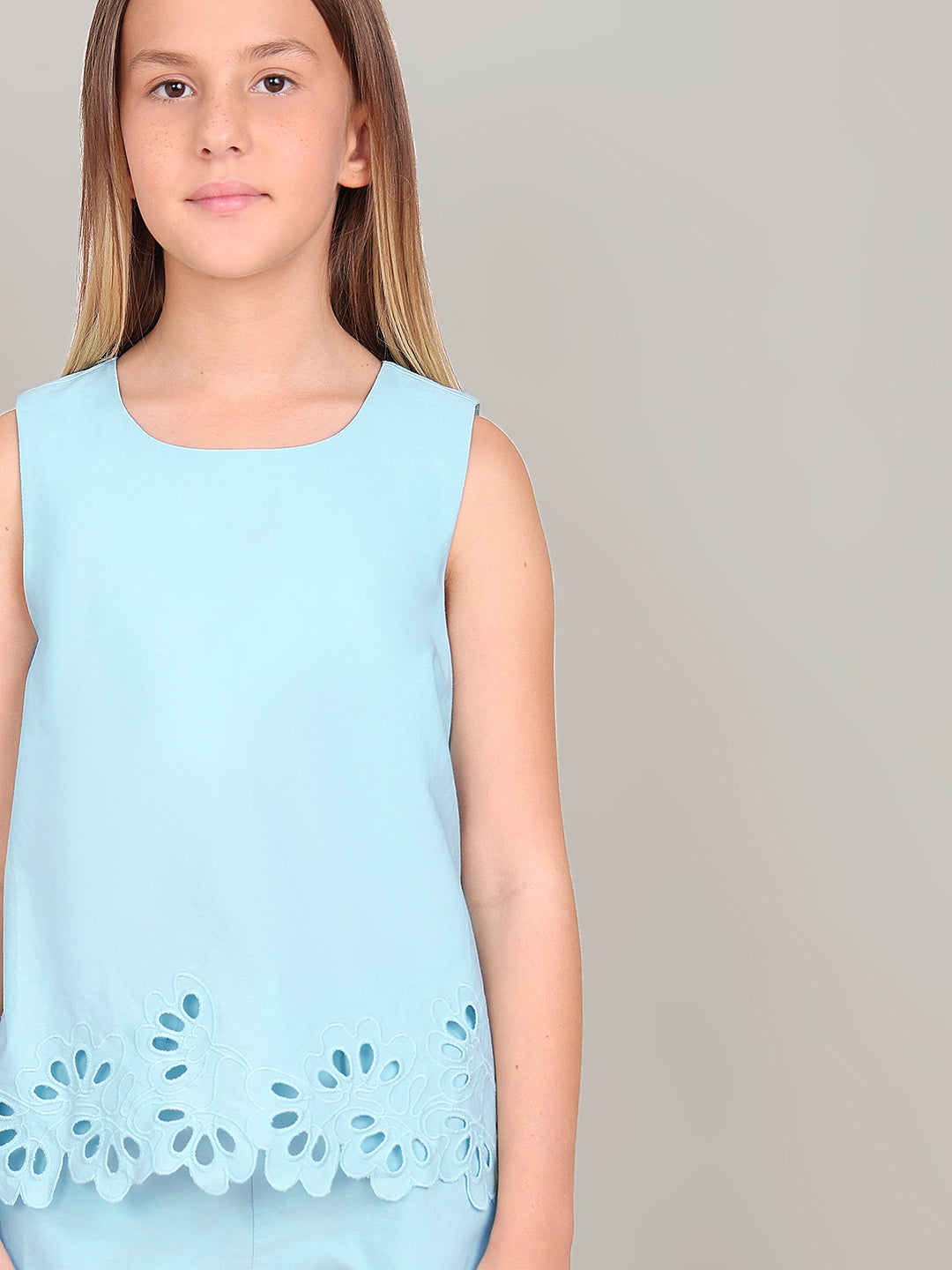 GIRL Blue Cut-Work Sleeveless Top