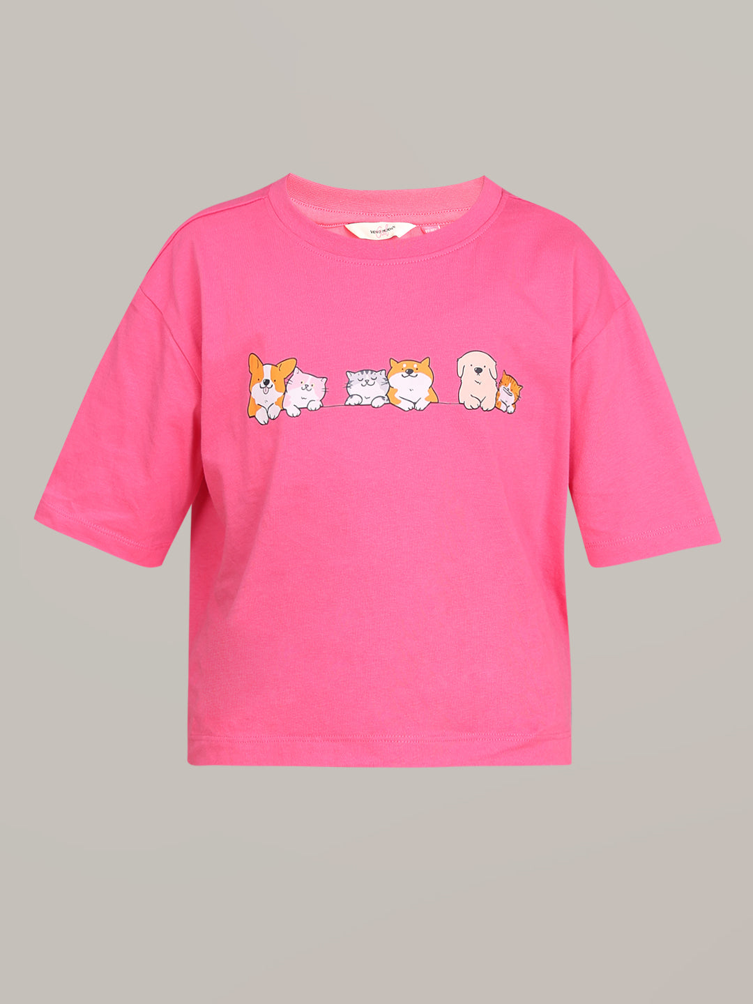 GIRL Pink Printed Cotton T-shirt
