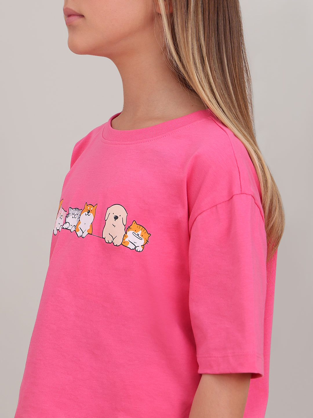 GIRL Pink Printed Cotton T-shirt