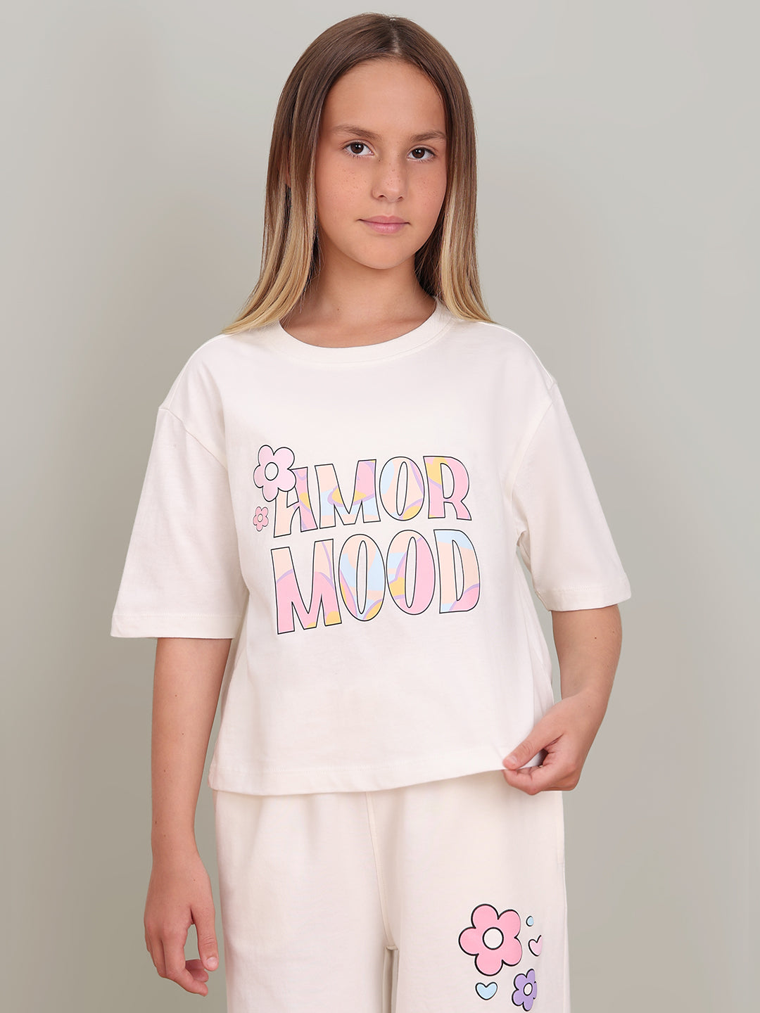 GIRL White Printed Cotton T-shirt