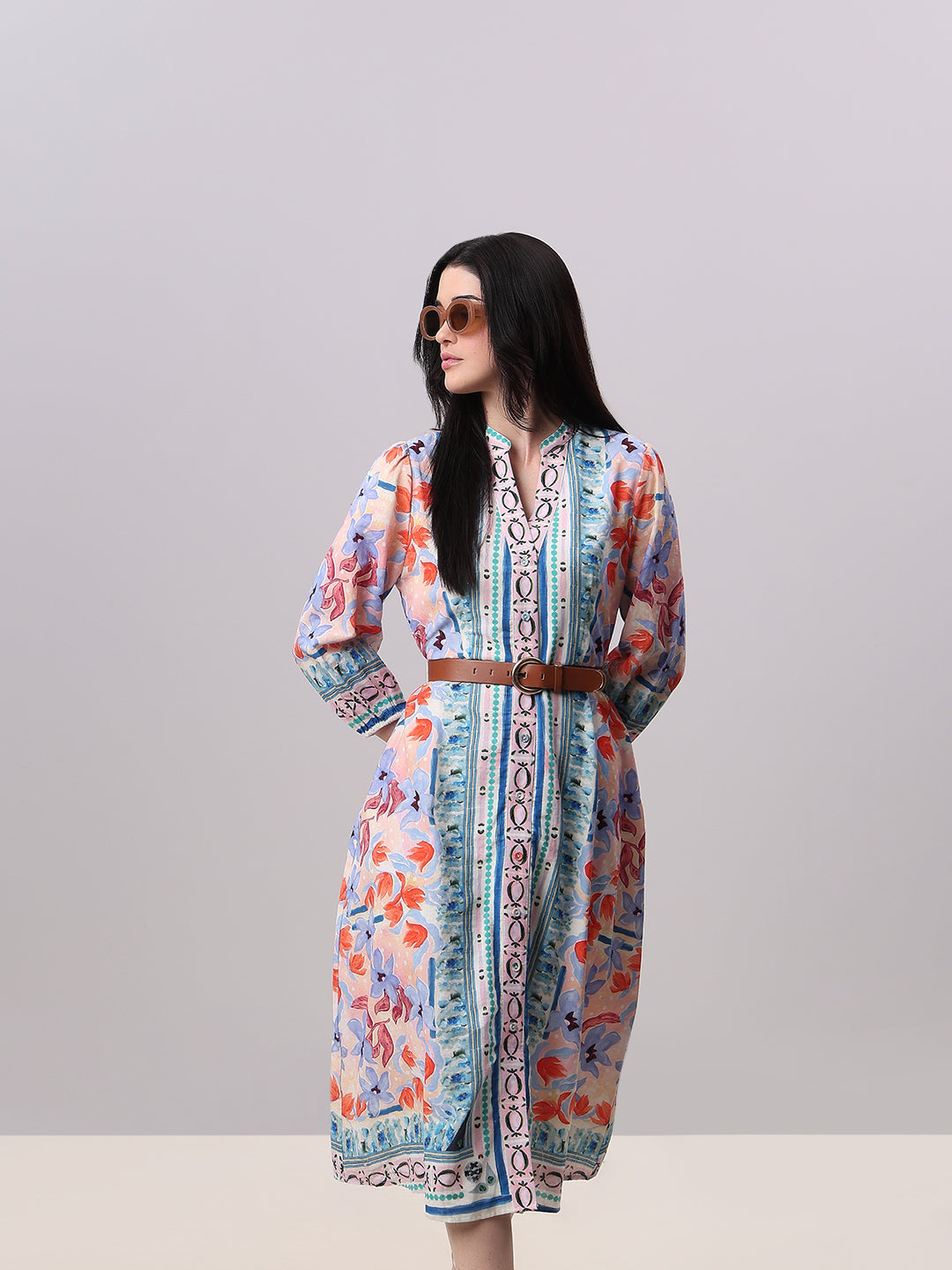 Multi-Colour Printed Midi Dress