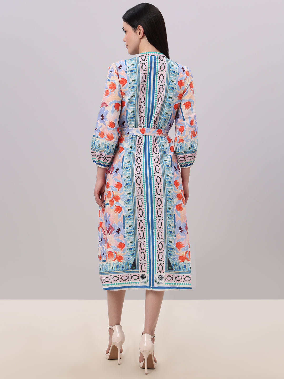 Multi-Colour Printed Midi Dress