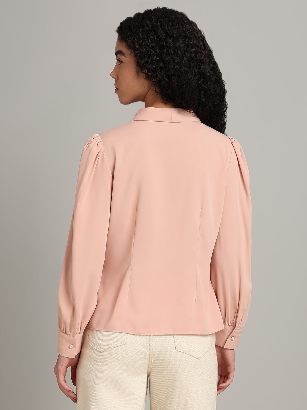 Shawl Collar Full Sleeves Top - Pink