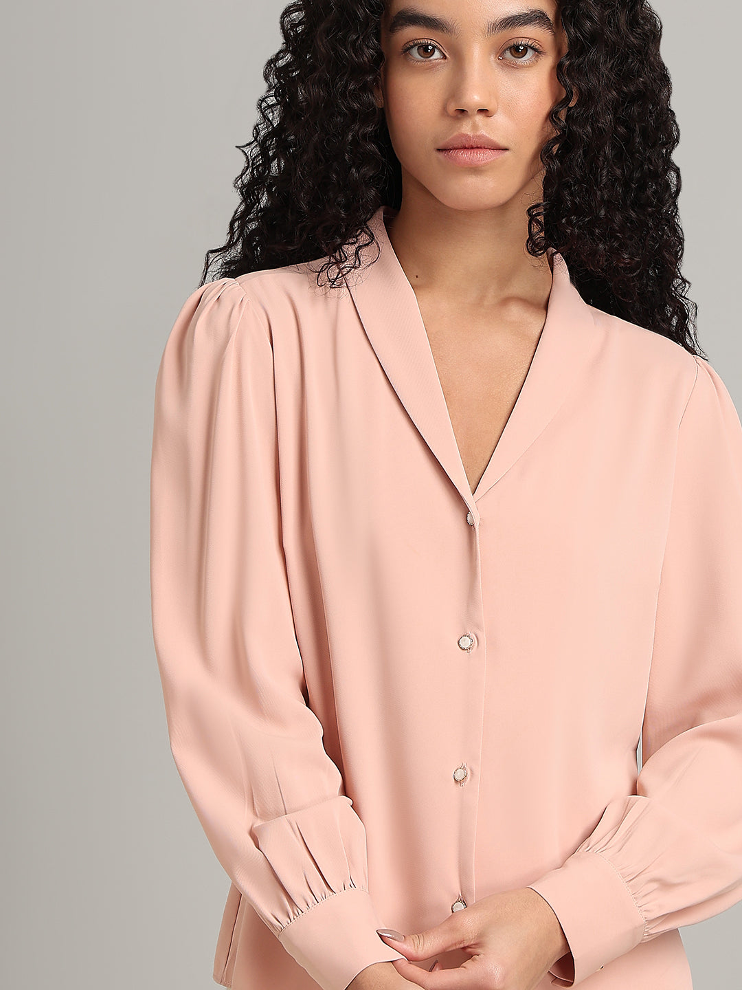 Shawl Collar Full Sleeves Top - Pink