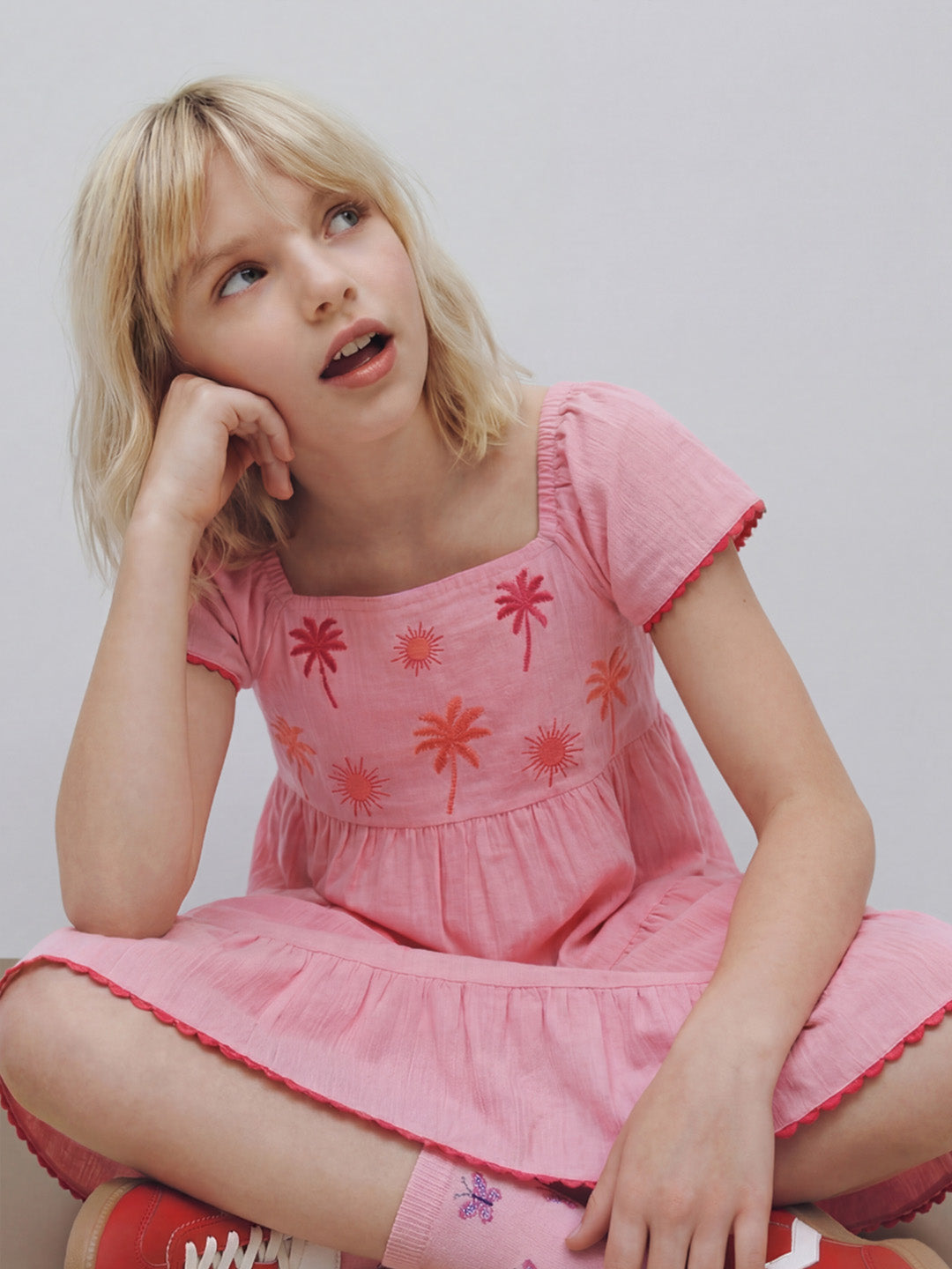 GIRLS Pink Embroidered Dress