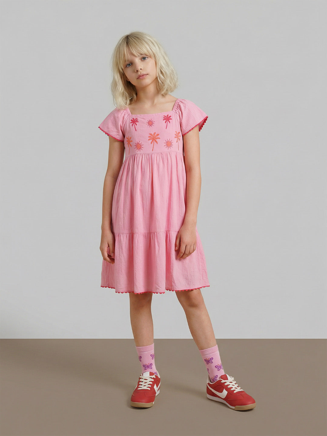 GIRLS Pink Embroidered Dress