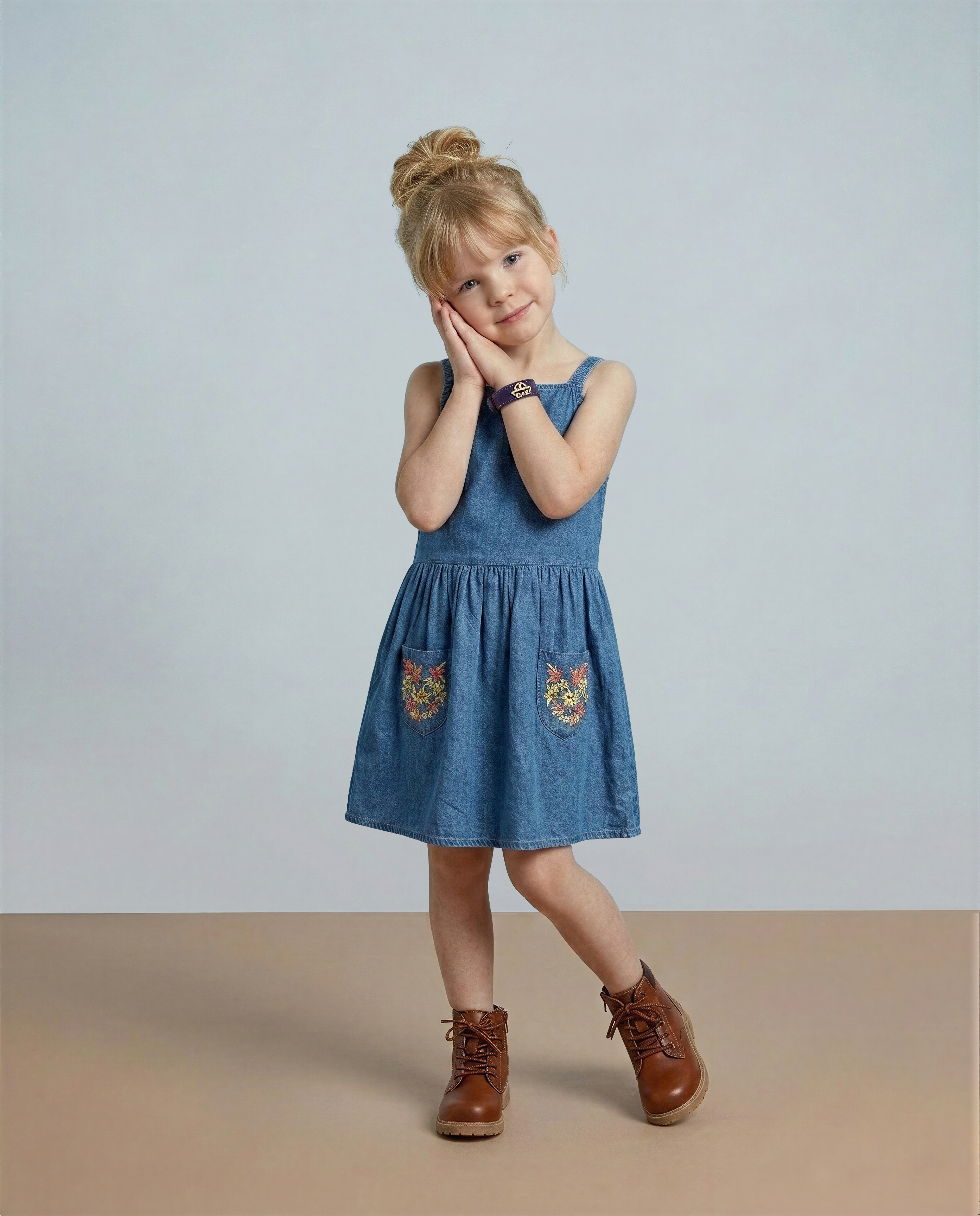 GIRLS Blue Floral Embroidered Dress