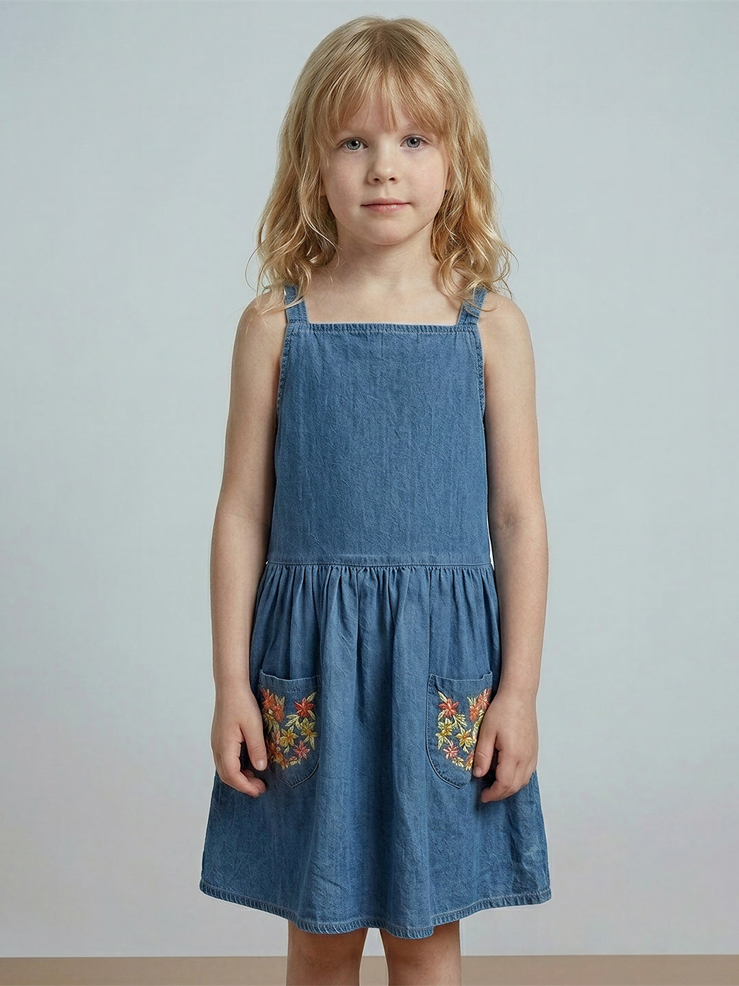 GIRLS Blue Floral Embroidered Dress