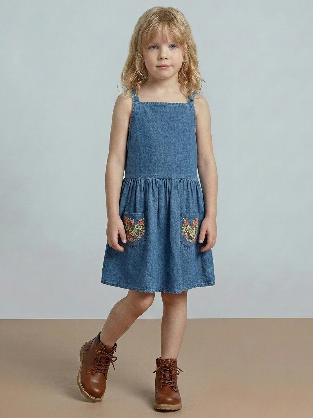 GIRLS Blue Floral Embroidered Dress