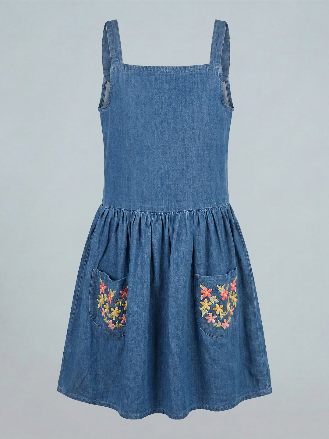 GIRLS Blue Floral Embroidered Dress