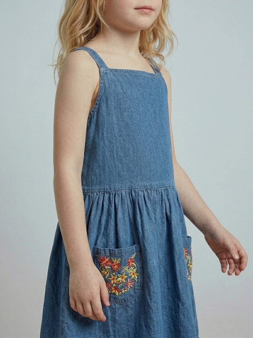 GIRLS Blue Floral Embroidered Dress
