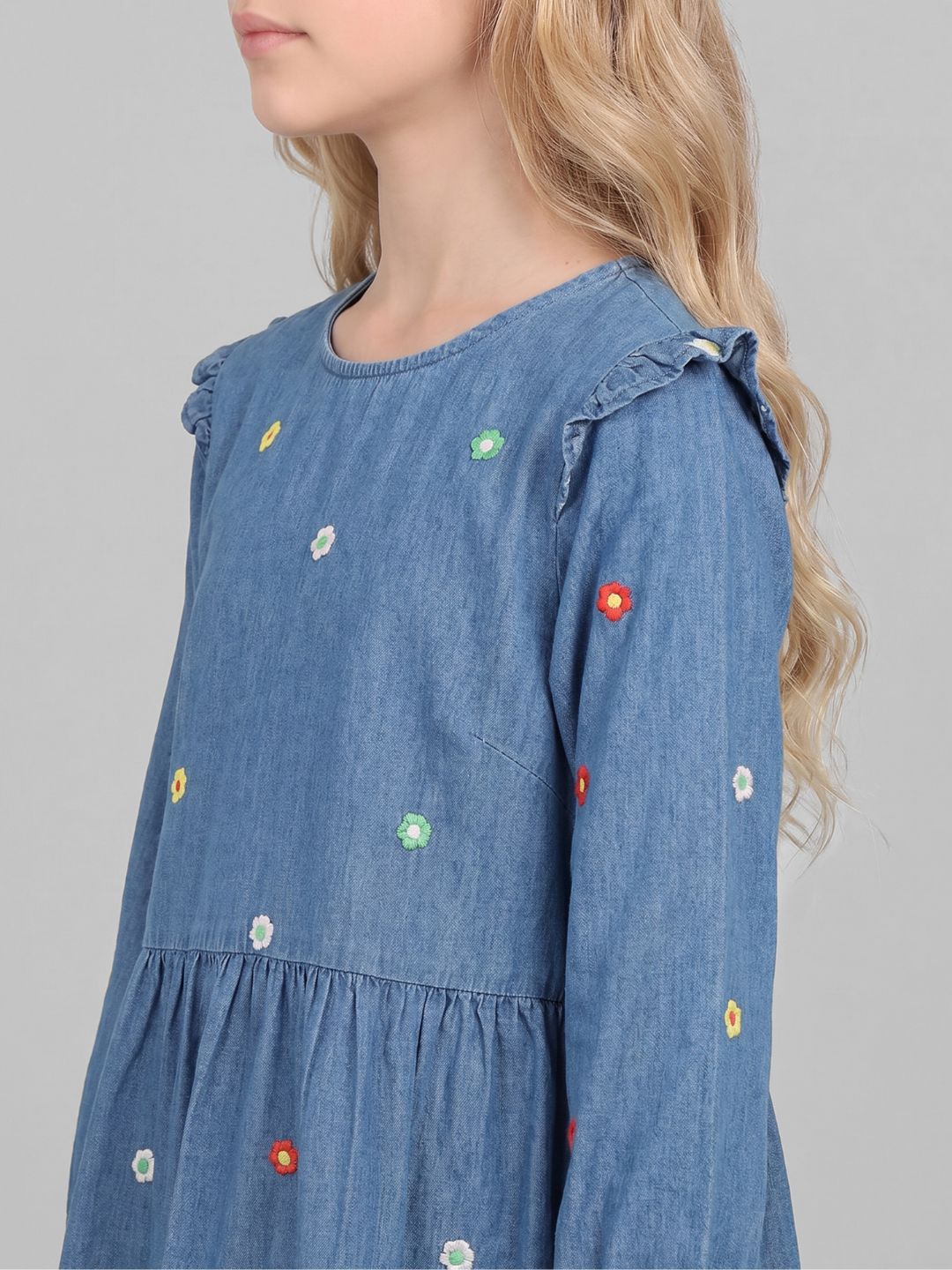GIRLS Floral Embroidered Denim Dress