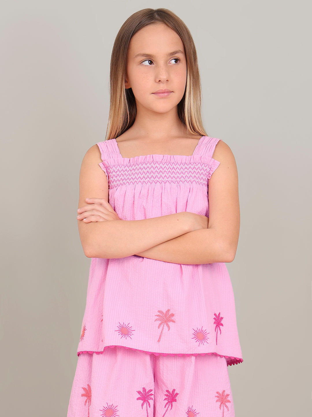 GIRL Pink Embroidered Smocked Top