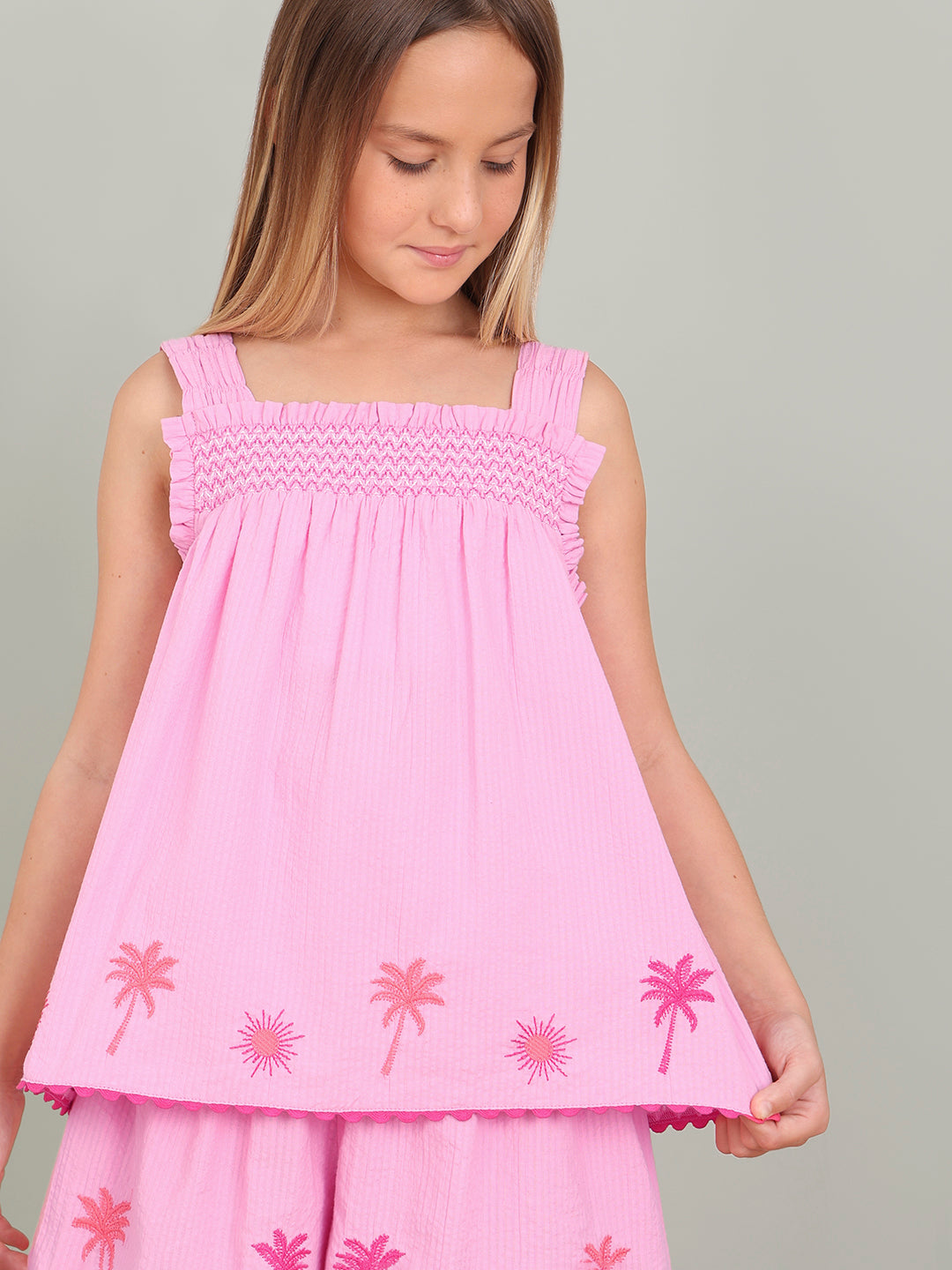 GIRL Pink Embroidered Smocked Top