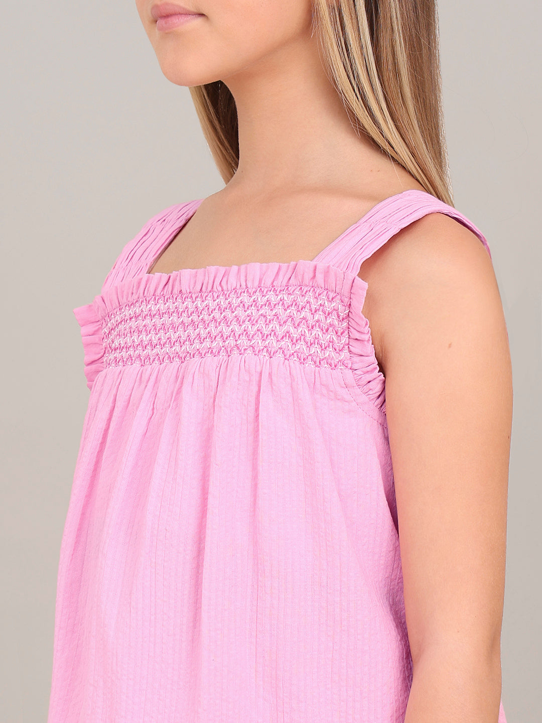 GIRL Pink Embroidered Smocked Top