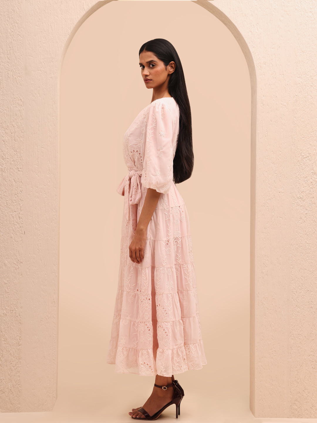 Pink Embroidered Wrap Dress