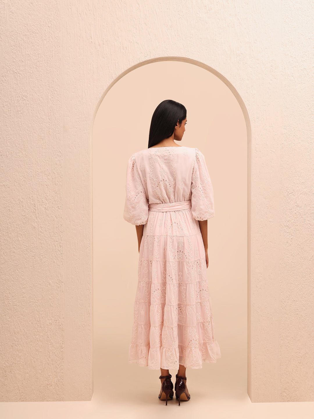 Pink Embroidered Wrap Dress