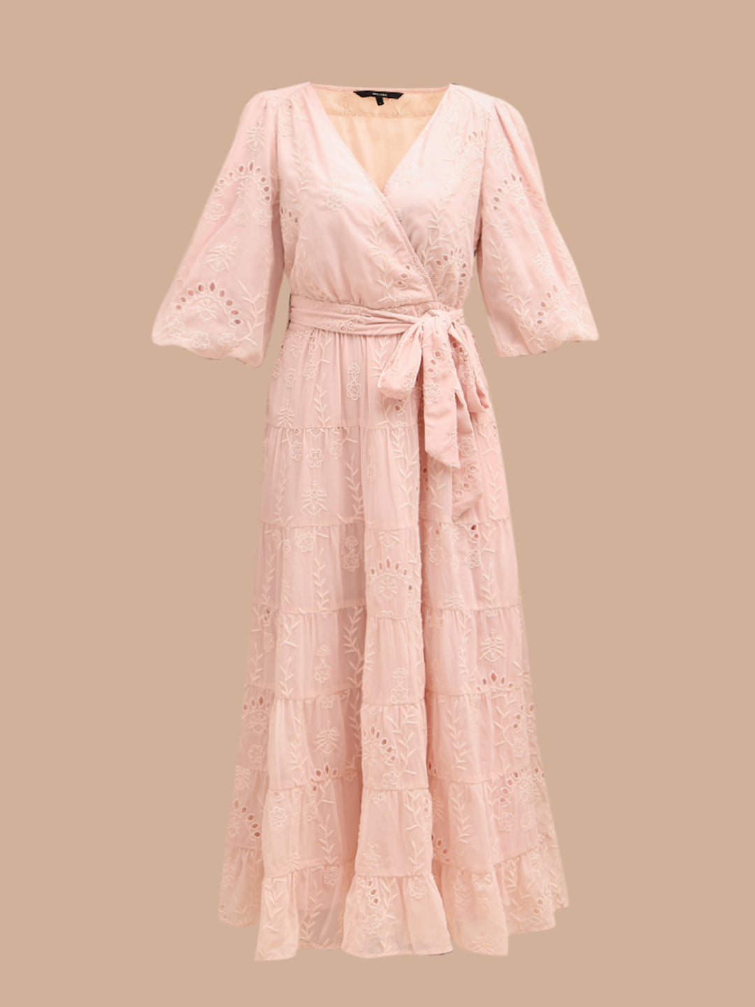 Pink Embroidered Wrap Dress