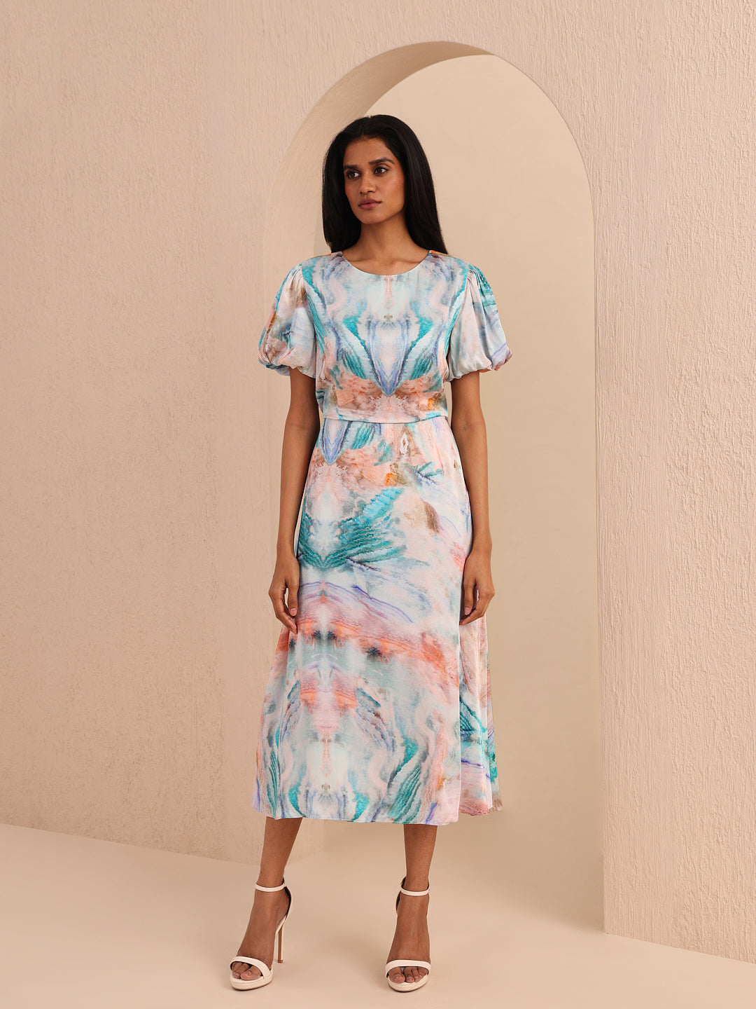 Blue Printed Midi Dress